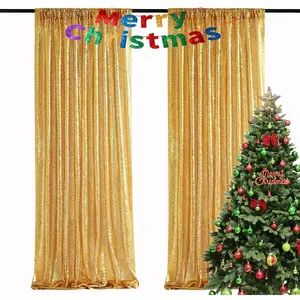 Gold Sequin Backdrop Curtains – 2 Panels (2x8 FT) Sheer Sparkle Drapes for Wedding, Birthday, Christmas & Photo Booth Decor