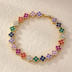 Elegant Four-Leaf Clover Bracelet For Women & Men Party Gift Colorful Zircon Charm Fashion Jewelry Boys Girls Birthday Present