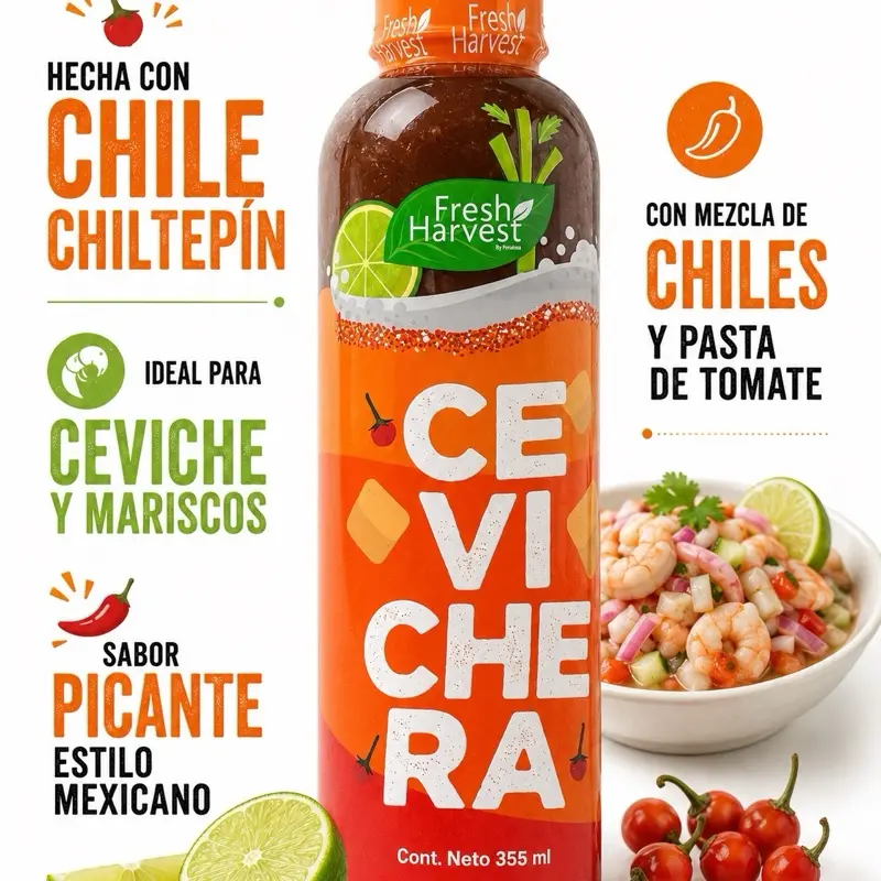 Fresh Harvest Cevichera de Chile Chiltepin 355ml | Salsa Para Ceviche, Camarón, Pescado y Mariscos