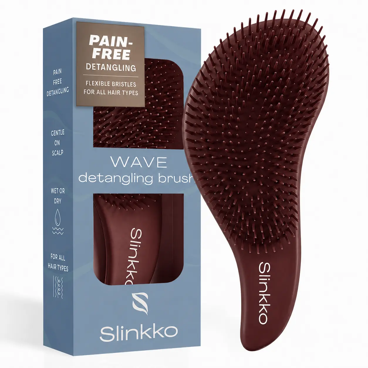 Slinkko Wave Detangler Brush, Curly Hair Brush for Women, Men & Kids, Wet & Dry Detangling Hair Brush for Curly, Thick, Fine & Wavy Hair, Anti Breakage, Pain Free