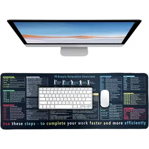 Large XL Excel Cheat Sheet Desk Pad and Mat (31.5" x 11.8"), Non-Slip Stitched Edge Excel Gaming  Pad for Desk,  Excel Shortcuts Mousepad  for Office Work