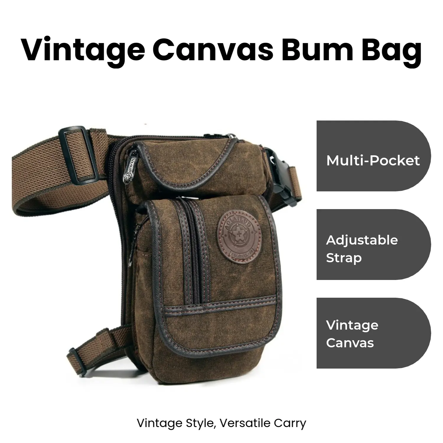 Holanew Vintage Graphic Canvas Drop Leg Bag, Unisex Contemporary Leg Travel Bag with Multiple Pockets for Outdoor Camping, Ruck Sack, Outdoors, Men's Accessories, Durable, Adjustable Strap, Retro, Leg Bag Backpacks, Long-Lasting