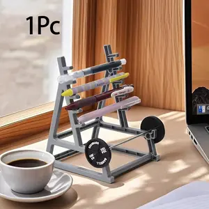 1 Piece Mini Barbell Gym Equipment Pen Holder, Creative Office Desktop Ornament Pen Holder Stationery Storage Box Decoration, Desk Organizer, Office Accessories