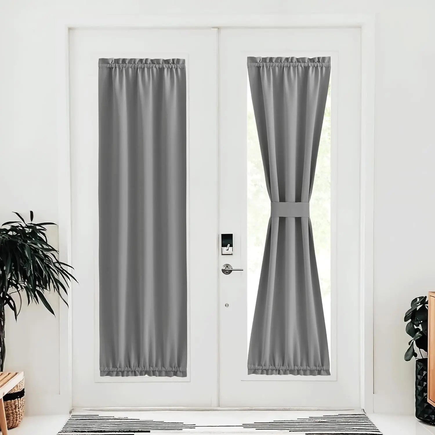 NICETOWN 1 Panel Silver Grey Ready-Made Finished Windowcover French Door Curtains, 30x72 Inch Blackout Thermal Insulated Rod Pocket Home Decorative Room Decor Privacy Coverings, Ready Made Curtains
