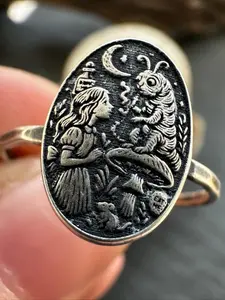 Vintage Antique Silver Caterpillar Cameo - Gothic Boho Jewelry Statement Rings Gift Suitable for Both Men and Women Mother's Day, Anniversary Gift Gift From A Best Friend