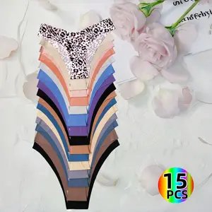 H  15-8-7pcs plus-size ladies' seamless panties (M-XXL). Low-rise, breathable fabric, minimalist design with cute-sexy leopard print. Shows curves, fits all body shapes. Perfect for dates or birthday gifts. Multiple sizes.