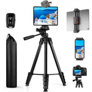 iPad Tripod Stand, 67" Phone Tripod for  iPad Tablet Camera with 2 in1 Holder Remote Carry Bag, Aluminum Extendable  Stand for Video Recording/Selfies/Live Stream/Vlogging