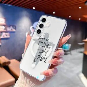 Power In The Name Of Jesus Cross Scripture Hot HD Clear Shockproof Transparent Acrylic Magnetic Printed Phone Case for Samsung Galaxy S26 S25 S24 S23 S22 S21 S20 Fe Plus Ultra Edge S10E A57 A56 A55 A54 A37 A36 A35 A34 A26 A25 A24 A23 A17 A16 A15 A14 A07