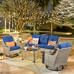 ALTRIGUS 5 Piece Rattan Outdoor Patio Furniture Set Weather Resistant with Coffee Table Modular Sofa Set Thick Cushions Backrest Waterproof Rocking Chairs