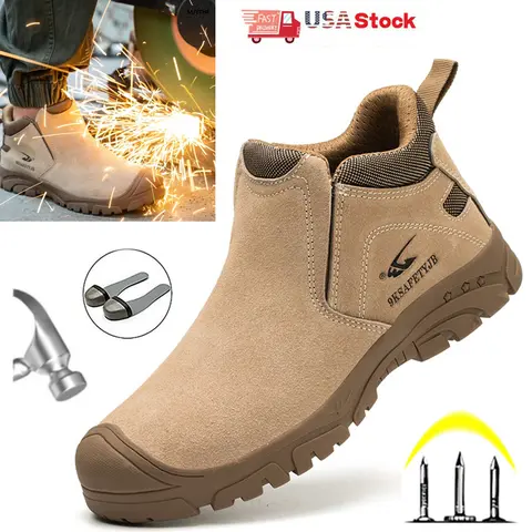 Men's Steel Toe Cap Work Boots - Lace-Up, Closed, Slip-Resistant, Breathable, Classic Safety Footwear for Construction, Auto-Manufacture Workers - Business Minimalist Walking Shoes