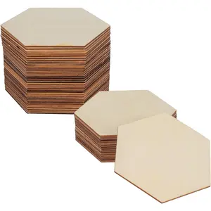 50PCS Unfinished Blank Wood Pieces, 4 Inch Natural Hexagon Wooden Slices Cutouts for DIY Crafts Pyrograph Painting Staining Burning Engraving Carving Coasters LepoHome