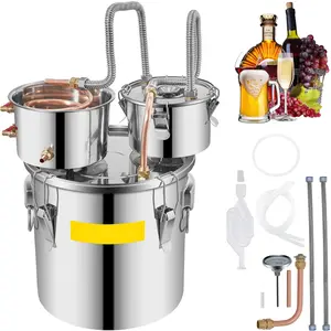 Alcohol Still 5-Gallon 19L Copper Tube Distiller with Circulating Pump, Home Brewing Kit, Built-In Thermometer, Stainless Steel Construction, 3-Pot Pot Still for DIY Whisky Wine Brandy Spirits