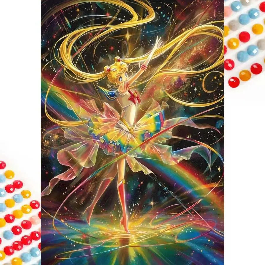 5D DIY Full Diamond Round Drill Painting - Diamond Painting Kit Moonlight Girl Mosaic Canvas DIY Wall Art, Home Wall Decoration, Suitable for Halloween, Christmas, Birthday and Anniversary Gifts, Handcraft, DIY Kits