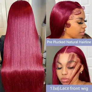 【Springtok】ITODAY Hair 13x6 99j Burgundy Lace Front Wigs Human Hair Pre Plucked HD Straight Lace Front Wigs Human hair Glueless Red Wig Wine Red Colored Lace Front Wigs For Women 250 Density Springtok