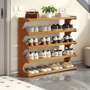 5/6-Tier Practical Storage Rack Lightweight Portable Wood Grain Finish Self-Supporting Cubic Shoe Rack Easy to Assemble