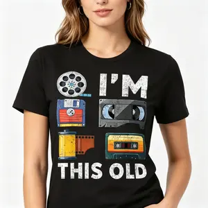 "Retro Media Technology" Vintage Graphic Tee |   VHS & Floppy Disk Aesthetic Statement T-Shirt |   Tech Conference Streetwear Casual Daily Wear Top