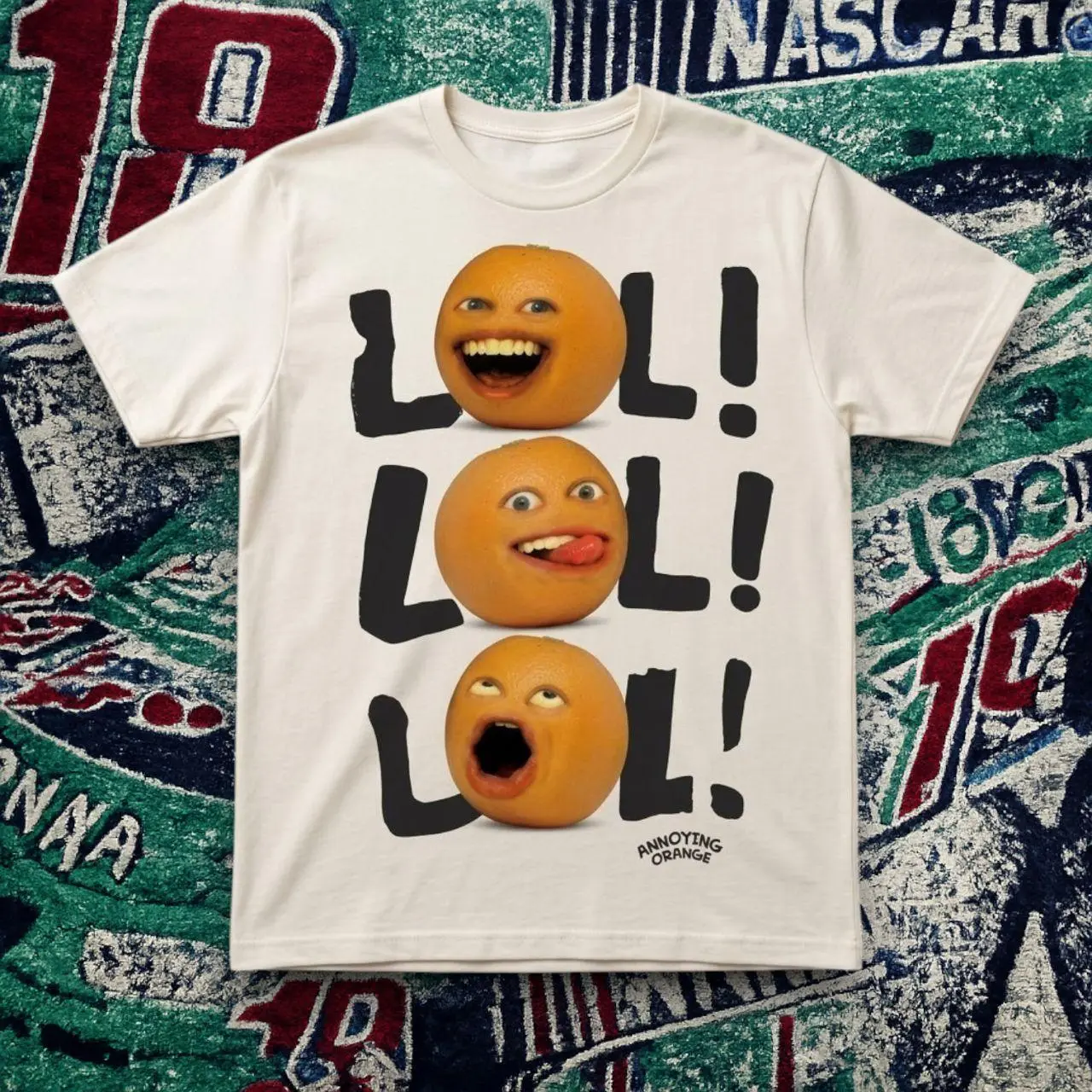 Y2K funny Annoying Orange LOL graphic tee cream unisex. #annoyingorange #y2ktee #graphictee #creamtee #unisexstyle
