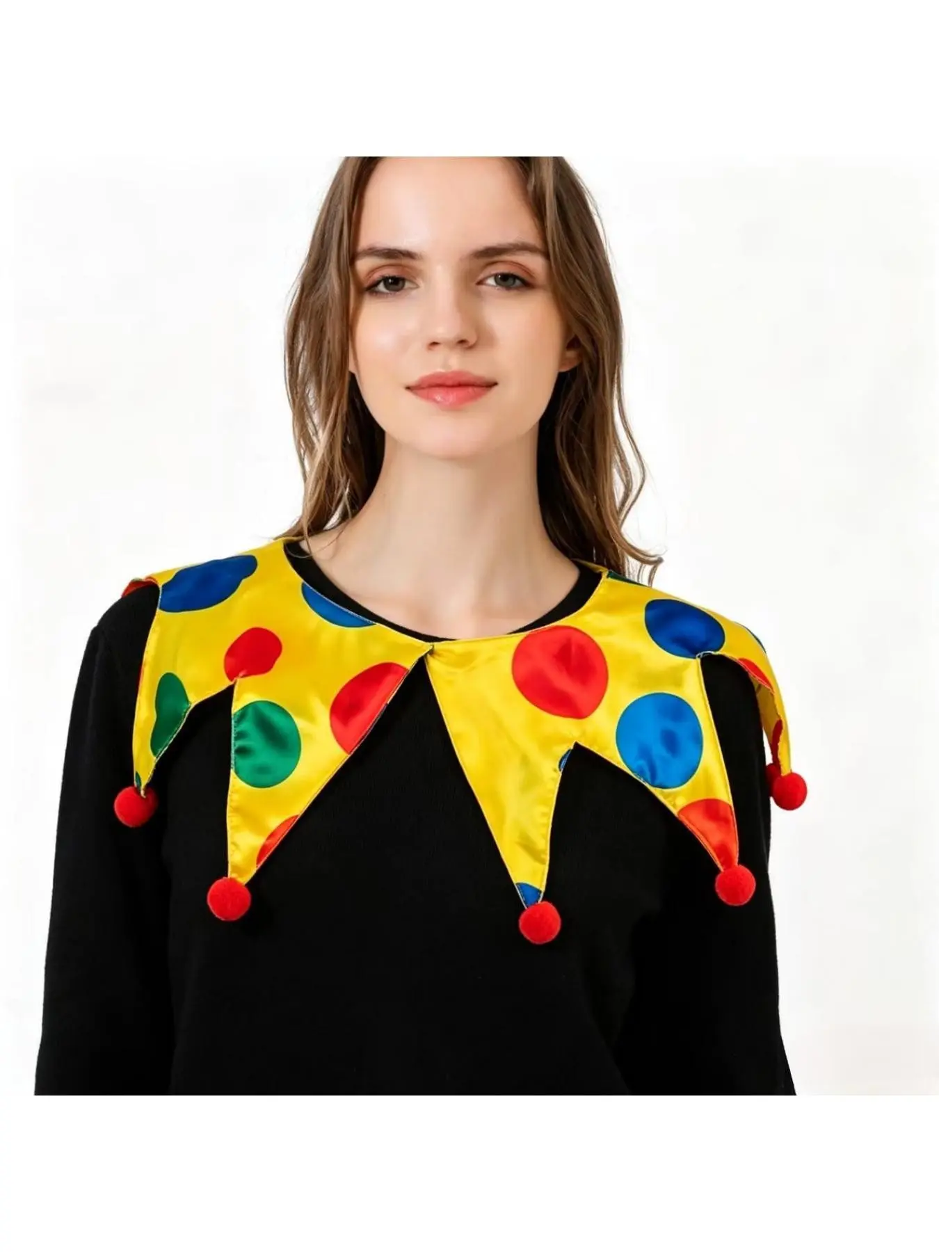 Halloween Circus Clown Fake Collar, Color Polka Dot Pom-pom Decor Cosplay Wear
