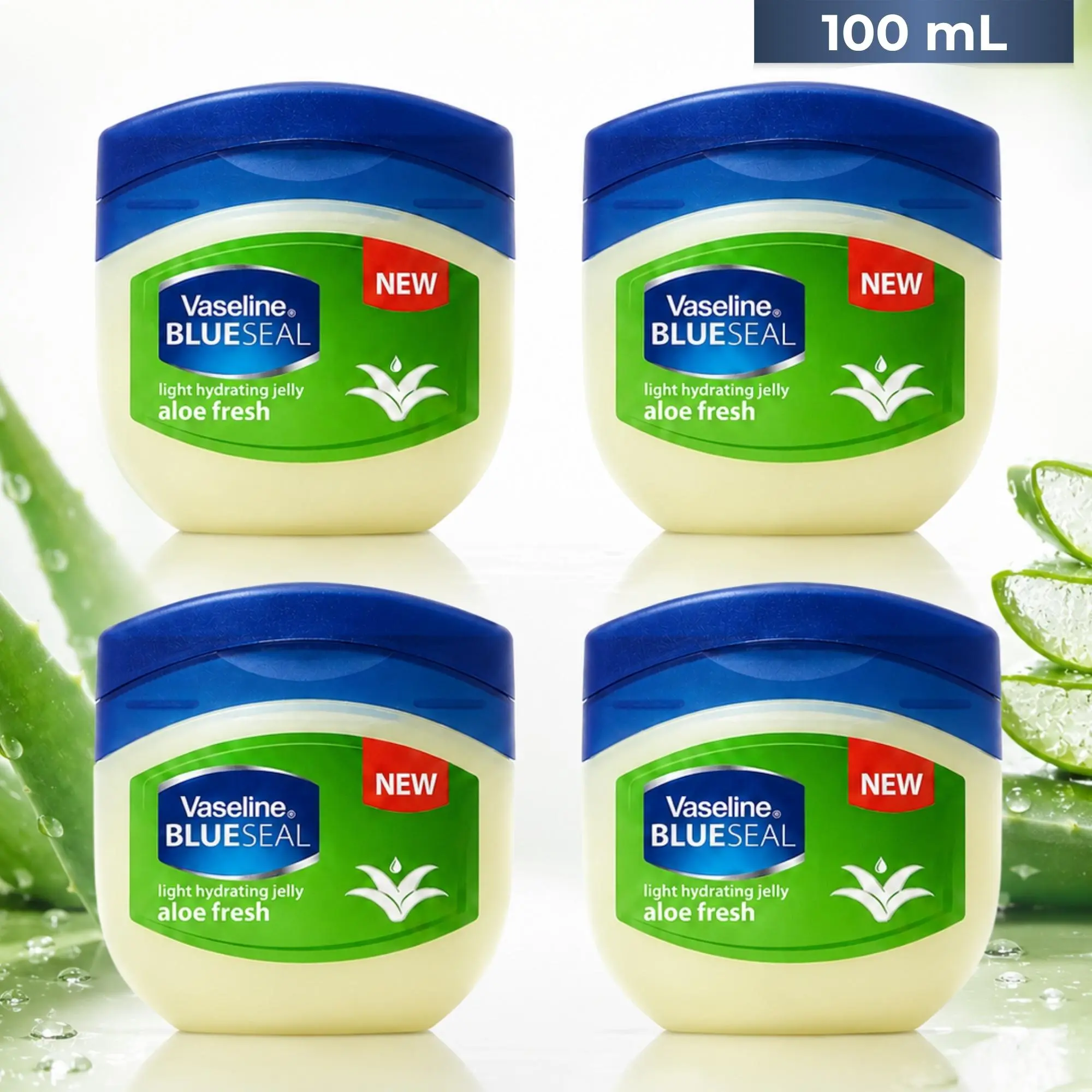 Vaseline Blue Seal Aloe Fresh Petroleum Jelly Value Bundle (100mL/3.4oz) - Rich Conditioning Body Care Moisturizer, Lightweight Aloe Vera, Sensitive Skin Support, Hydration Boost Bulk Multipack Set, Compact Shape, Easy Apply