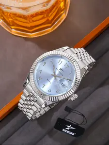 RICECGO 1pc men's Quartz Analog Watch, Arabic numeral watch, Round dial watch, durable stainless steel strap material, fashionable and versatile accessories, date function, suitable for wearing in any occasion, comes with a case!