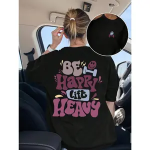 Retro 'Be Happy Lift Heavy' Gym T-Shirt | Premium 100% Cotton Heavyweight Tee | Aesthetic Bodybuilding Graphic Apparel | Vintage Groovy Fitness Top | Soft Breathable Workout Gift