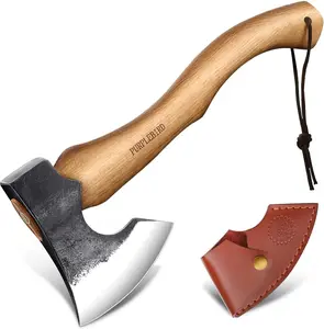 DESHIL Hatchet Axe with Sheath for Camping, 15 Inch Bushcraft Axe Carbon Steel Chopping Axes Wood Handle Splitting Axes, Hand-Forged Camping Hatchet for Carving Bushcraft Outdoor Forest Garden