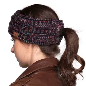 C.C Soft Lined 4-Tone Ribbed Knit Ponytail Headwrap for Women – A Stylish and Functional Accessory for Ultimate Warmth and Versatile Fashion