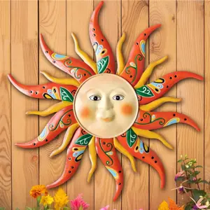 Metal Sun Wall Art 17.3" - Sun Face Garden Sculpture for Indoor/Outdoor Decor, Wall Hanging for Room, Porch, Fence, Balcony, or Patio
