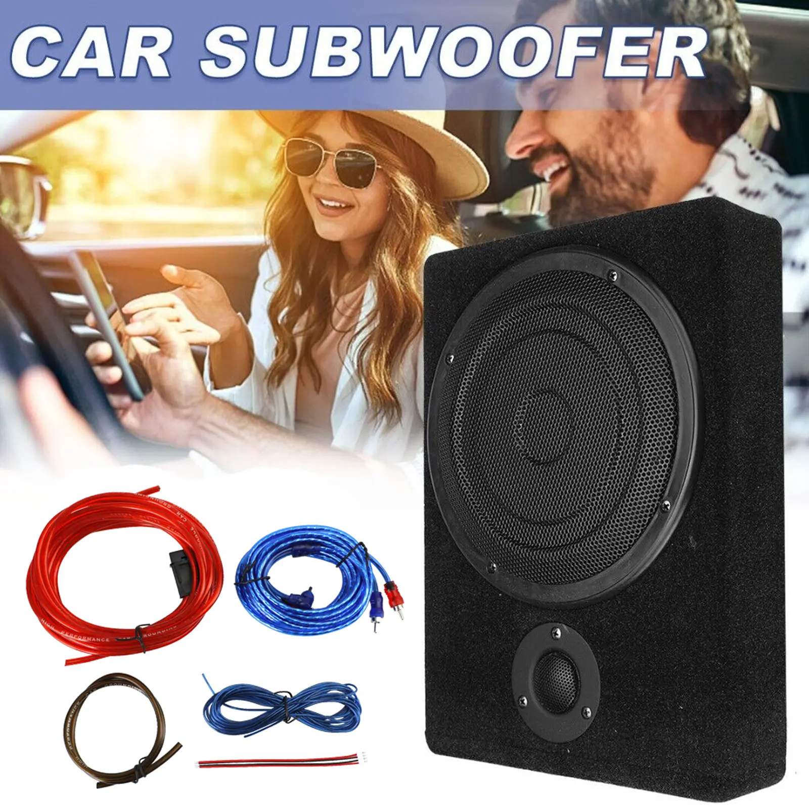 8" Ultra-Slim 600W Powered Car Subwoofer, 12V Under-Seat Bass Amplifier with Volume Control for for Trucks SUVs Sedans, Car Subwoofer Speaker, Powered Subwoofers