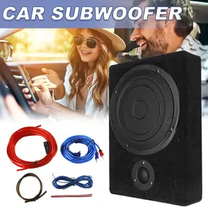 8" Ultra-Slim 600W Powered Car Subwoofer, 12V Under-Seat Bass Amplifier with Volume Control for for Trucks SUVs Sedans