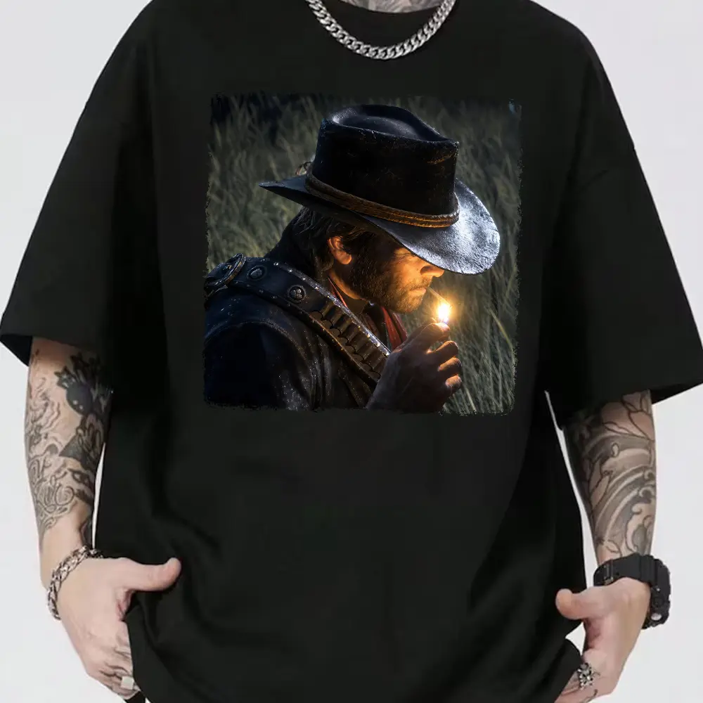 Arthur Morgan Smoking Scene T-Shirt Sweatshirt Hoodie, RDR2 Gaming TShirt, Unisex Game Graphic Print Tee