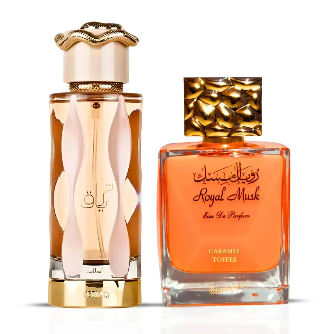Teriaq by Lattafa & Royal Musk Caramel Toffee by Surrati - Eau De Parfum Sprays 100ML (3.4 OZ) | A Decadent Bundle of Sweet Caramel & Rich Oud for a Luxurious Touch. (Bundle)