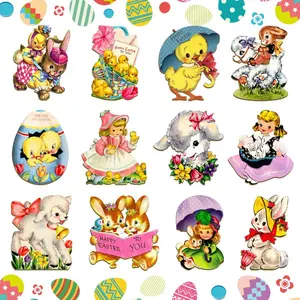 Easter Wooden Hanging Signs Ornaments, Vintage Easter Egg Rabbit Chick Spring Home Decor, 12/24pcs Wood Decoration for Easter Celebrations