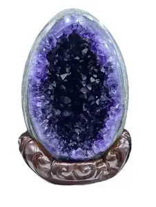 Natural Amethyst Crystal Decorative Piece - Purple Geode with Intricate Base Design