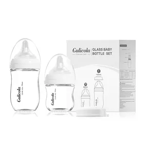 Gulicola Glass Anti-colic Baby Bottles, 0 M+, With Extra Slow Flow & Slow Flow Nipple for Newborn, Wide neck Baby Bottle, Easy to Clean, BPA Free