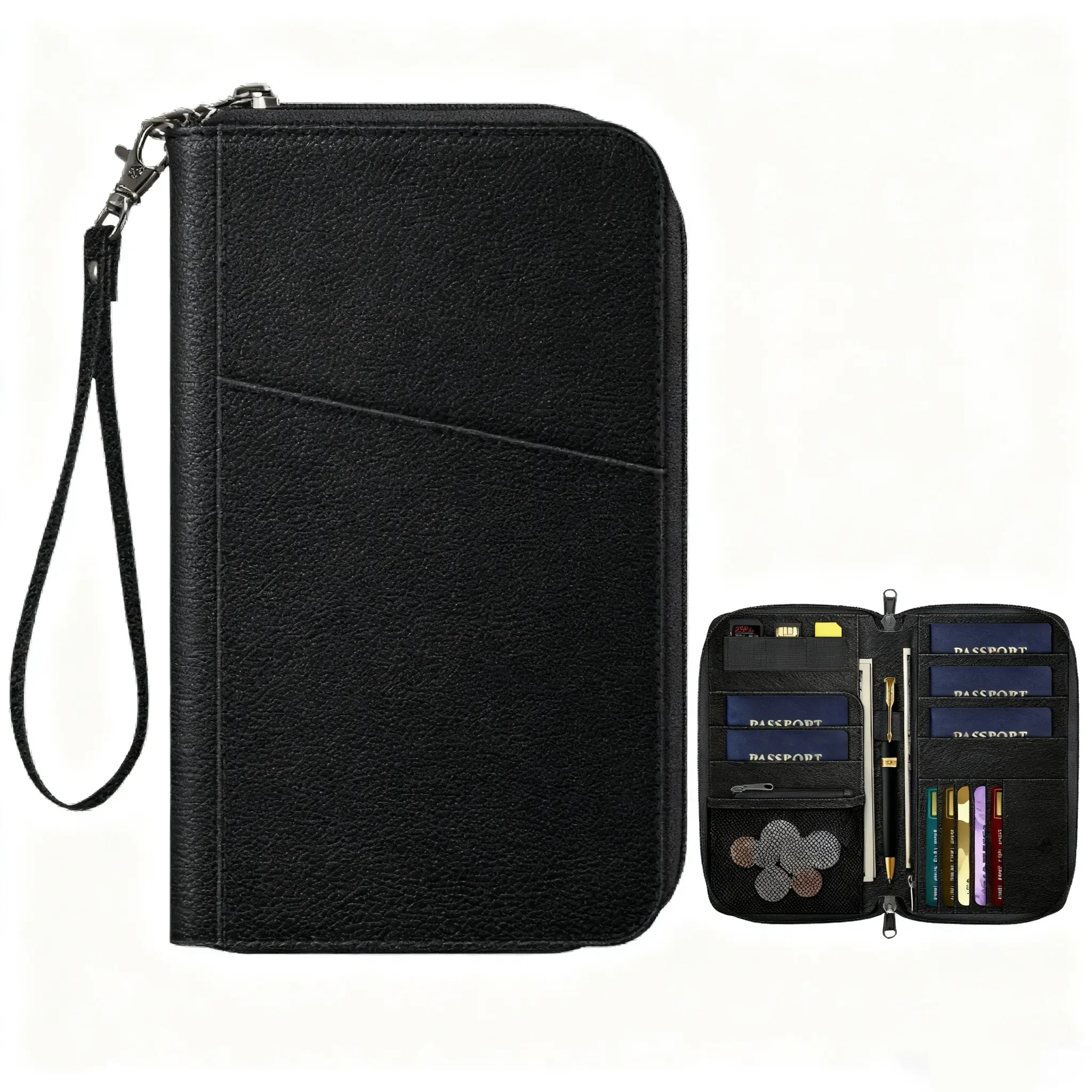 RFID-Blocking Passport Holder Wallet for Family of 5, Travel Document Organizer Clutch Bag, Quick Access Passport Case