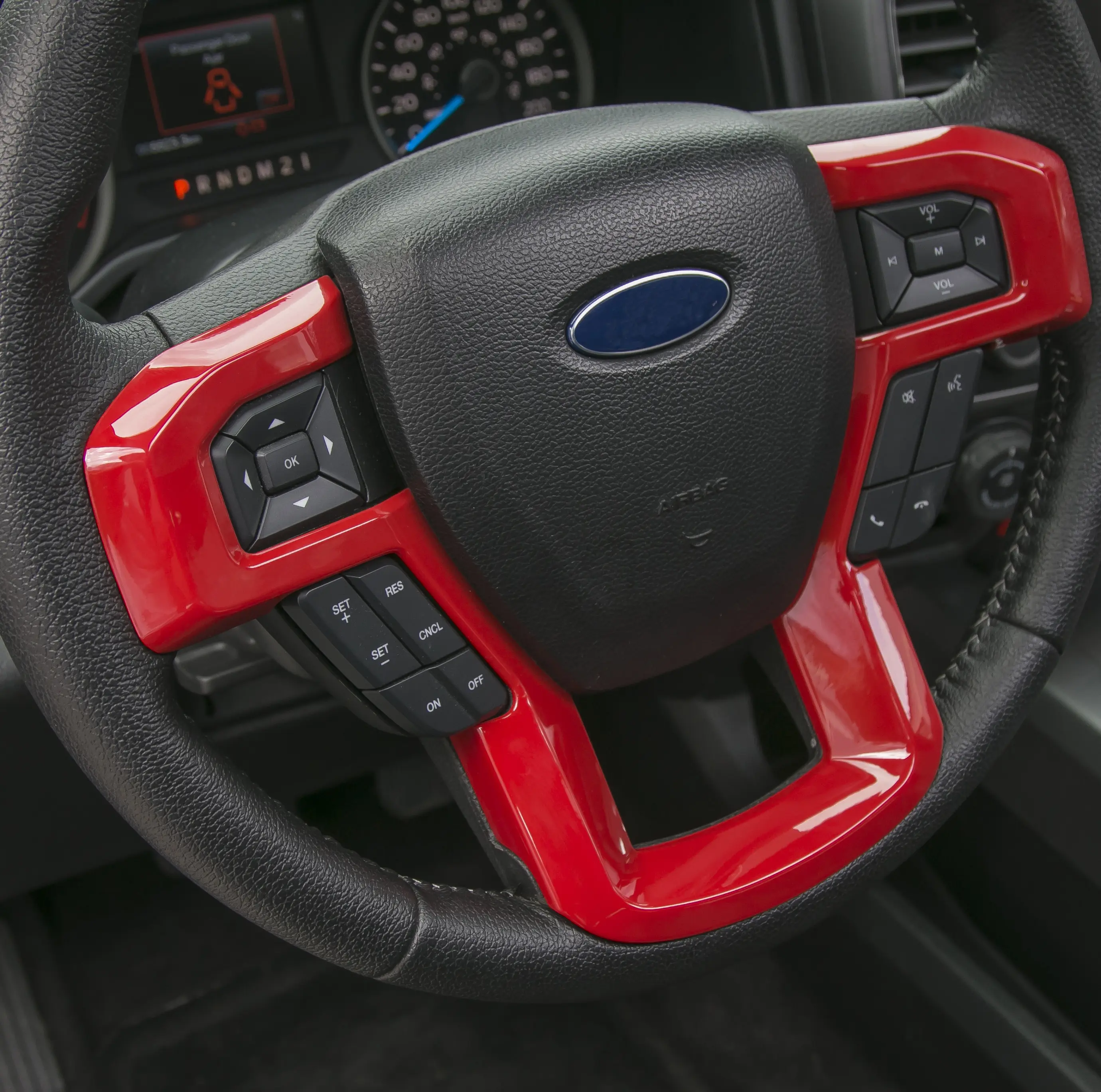 Steering Wheel Cover Trim Insert for Ford F150 2015-2020, Automotive ABS Cars Accessories with Durability, UV-Protected Interior Sticker, Double-Sided Adhesive, Red Carbon Fiber, Blue, Chrome, Silver, Orange, Purple