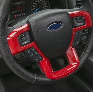 For Ford F150 2015-2020 Red Steering Wheel Cover Trim ABS Material High-Quality UV Protection Car Interior Decor Accessories - Vehicle Truck