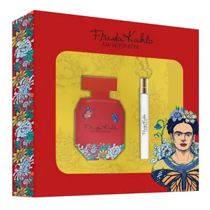 Frida Kahlo Red Eau de Toilette for Women - 2-Piece Set - Warm Floral Scent with Rose, Grapefruit, Jasmine, Vanilla - Long Lasting - 3.4oz Lacquered Bottle & Purse Size Pen Spray - Made in USA