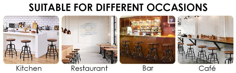 Yaheetech Bar Stool Vintage Counter Stool Adjustable Metal Stool with Round Wood Seat Kitchen/Dining/Cafe Chair 20-27 Inch Tall, 1PC