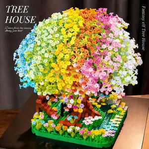 Creative Rainbow Tree House Blocks, Handmade Toy Building Set, Abs Material, Mixed Color Assembly, Perfect Birthday Gift