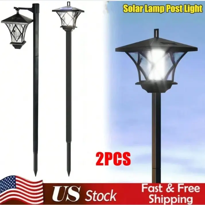 2-Pack 54" Heavy-Duty Waterproof ABS Solar Lamp Post, Outdoor Pole Lighting for Lawn, Patio, Front Door, Backdoor Exterior Decor (Tools & Hardware)