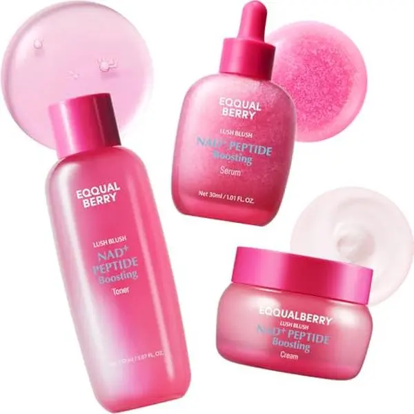 EQQUALBERRY NAD+ Peptide Boosting Smoothie Serum+Cream Set -Anti-Aging Korean Skin Care I Firming Serumwith 5 Ceramides & Vegan Collagen for Wrinkles & Radiant Glow