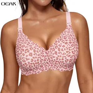 OEAK Women Jelly Bras No Underwire Scalloped V Neck Push Up Bra Buttery Soft Tshirt Bra Seamless Full Coverage Everyday Bras