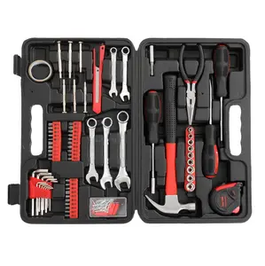 148PCS Household Tool Set, Iron Tool Kit with Storage Case, Multi-Purpose Home Repair Tool Set for DIY, Red