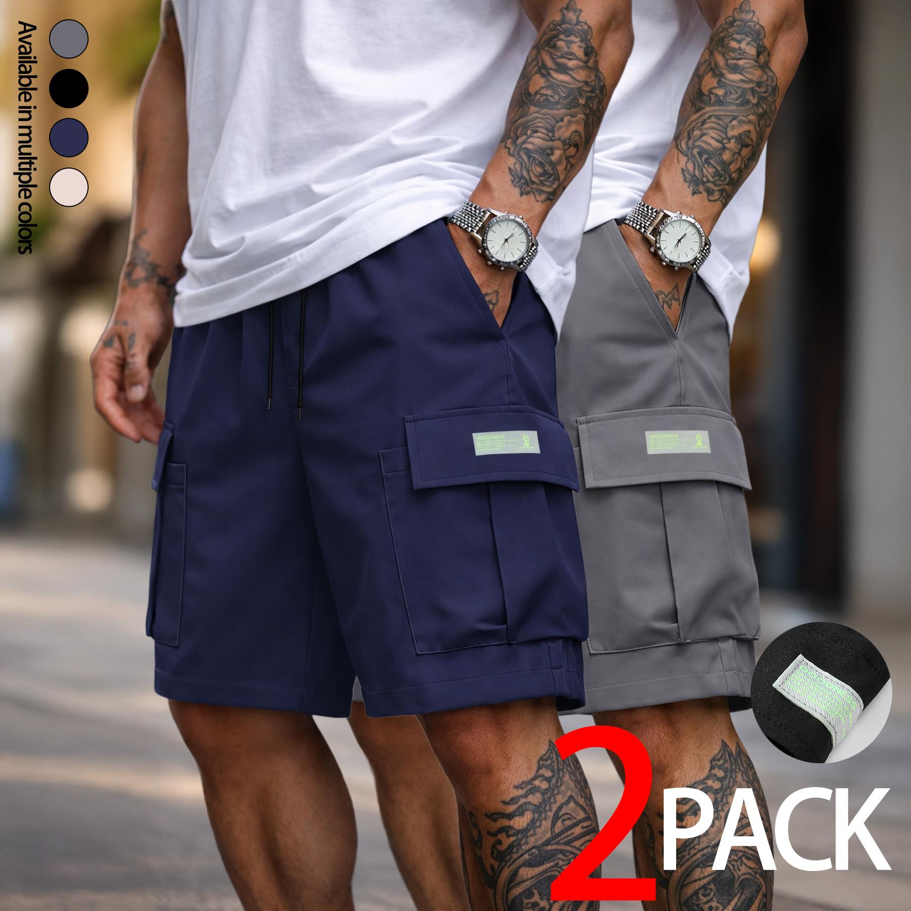 Mens Cargo Shorts Techwear Gorpcore Urban Utility Multi Flap Pockets Loose Fit Wide Leg Drawstring Summer Casual Streetwear High Street Vibe Cityboy Tactical Outdoor Hiking Athletic Workout Daily Wear Half Pants Multi Pack Bundle Fashion Basics Essentials