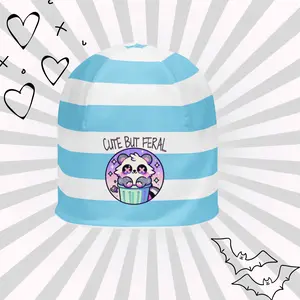 DreamSage Cute But Feral Striped Beanie - 95% Polyester 5% Spandex Double-layered Regular Fit OEKO-TEX 100 Certified Ethically Sourced