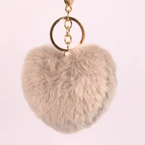[Summer Picks] Colorful Cooper Unisex Baby Pink Heart Shaped Fluffy Keychain for Couples as Bag Pendant or Gift Geometric Design Love Pattern Valentine's Day Accessories Fluff Material Valentine's Day Love Lover's gift
