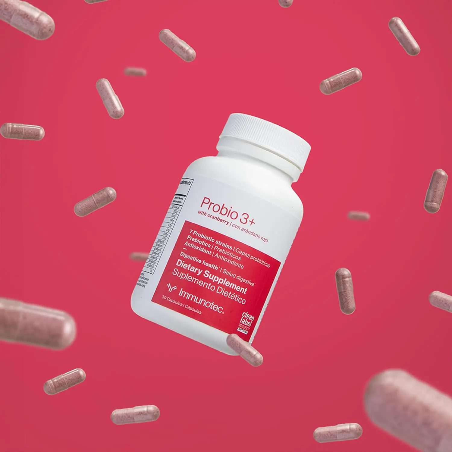 Immunotec Probio 3+ with Cranberry Extract Natural Probiotic Capsules - 454g Daily Vitamin Dietary Supplement, Probiotic Digestive Aid with Fiber for Intestines Health & Gut Balance
