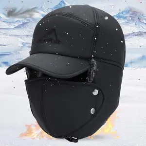 Men's Thick Faux Fur Windproof Warm Outdoor Sports Hat - Adjustable Hat, Universal Fit, with Detachable Face Mask for Cycling